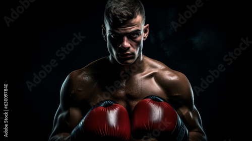image of a boxer, in excellent physical shape, on a black background, Generative AI   © Yuriy Maslov