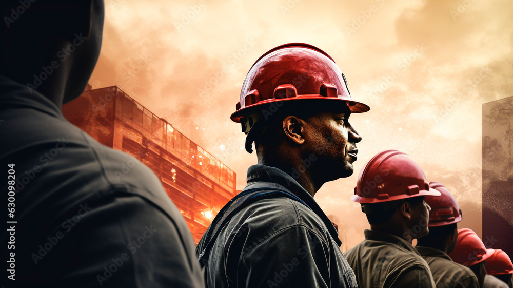 Obraz premium image of construction workers with helmet, Generative AI