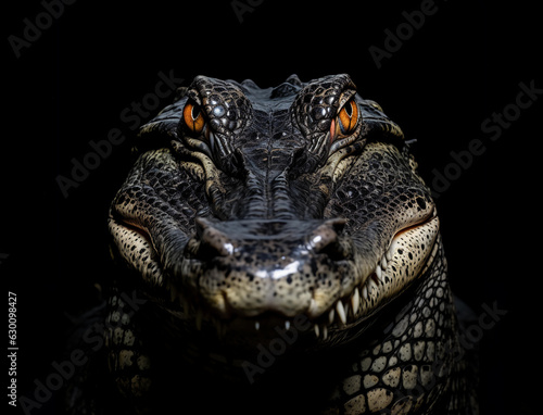 Portrait eines Krokodils vor schwarzem Hintergrund erstellt mit generativer KI