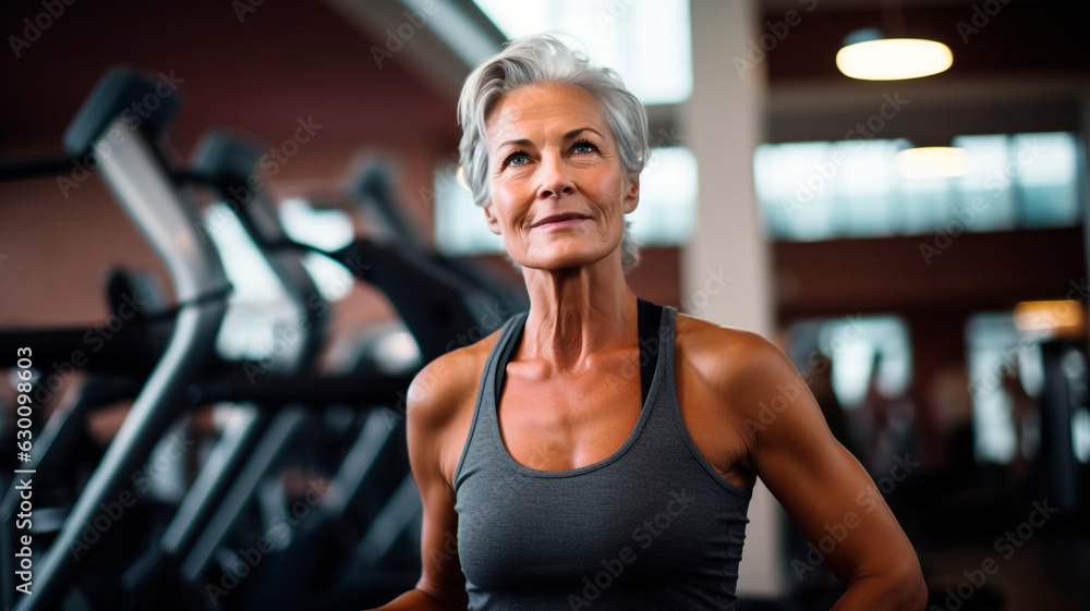 Strength without age: elderly athletic woman, in excellent physical shape, in the gym, Generative AI Strength without age: elderly athletic woman, in excellent physical shape, in the gym, Generative AI