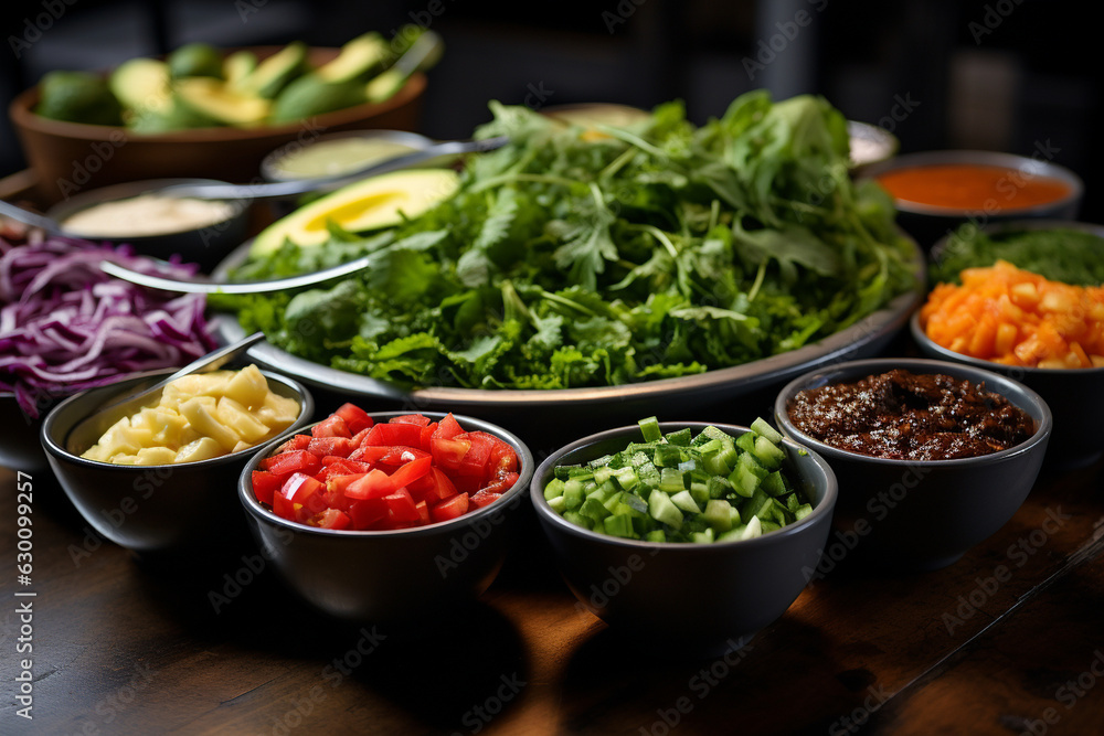 a salad bar with a variety of toppings and dressings, allowing guests to create their perfect salad bowl Generative AI a salad bar with a variety of toppings and dressings, allowing guests to create their perfect salad bowl Generative AI
