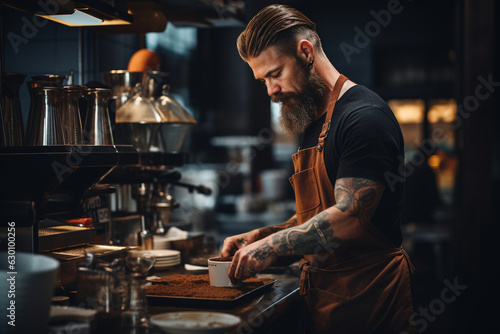 a barista in the midst of preparing a coffee beverage  showcasing the skill and precision involved in the process Generative AI