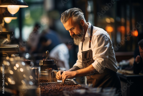a barista in the midst of preparing a coffee beverage, showcasing the skill and precision involved in the process Generative AI