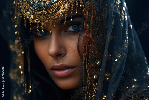 Valokuva girl in a beautiful Egyptian cape generative ai