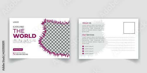 Vector modern travel and tourism agency postcard template
