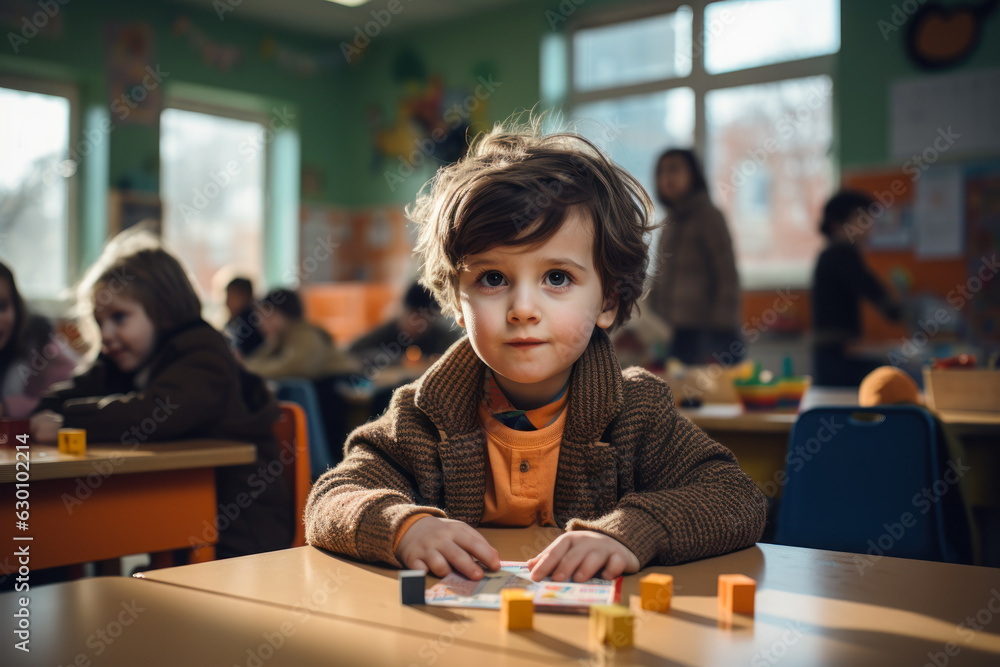 child sitting at a desk at school first grader generative ai child sitting at a desk at school first grader generative ai
