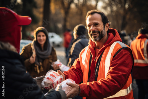 volunteers brought humanitarian aid to the victims generative ai photo