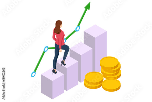 Isometric goal and target achievement concept. Hope to success in business, accomplishment or reaching business goal. Career growth, business success, profit