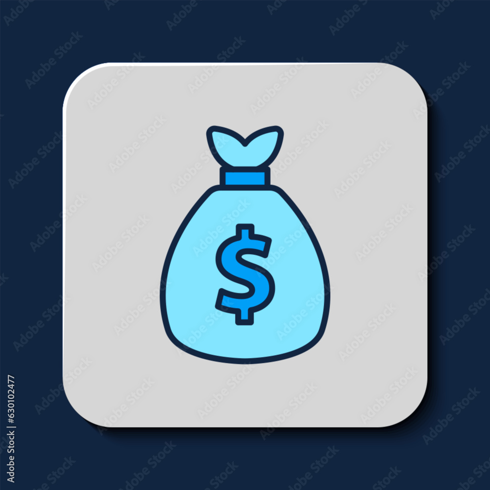 Filled outline Money bag icon isolated on blue background. Dollar or USD symbol. Cash Banking currency sign. Vector Filled outline Money bag icon isolated on blue background. Dollar or USD symbol. Cash Banking currency sign. Vector