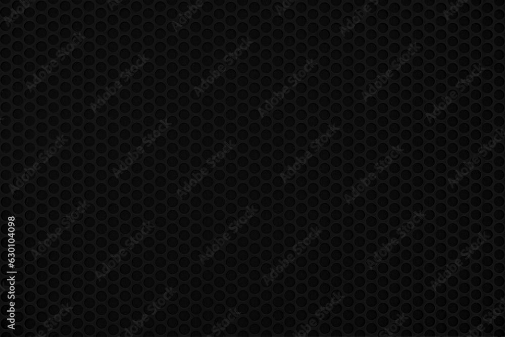 Empty black perforated metal grid with circular holes for abstract  horizontal seamless, Metallic rounded mesh plate background and steel texture. beautiful patterns, space for work, modern wallpaper. - obrazy, fototapety, plakaty 