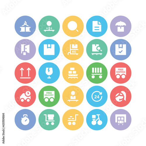 Flat Circular Icons of Cargo Delivery

