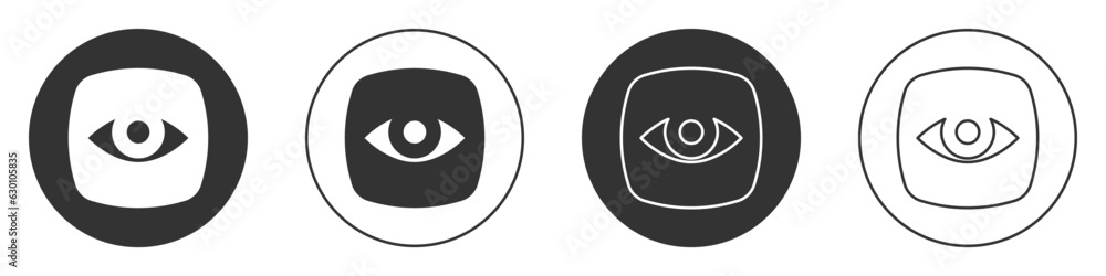 Black Security camera icon isolated on white background. Circle button. Vector Black Security camera icon isolated on white background. Circle button. Vector