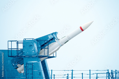 Anti-aircraft missile on a ship, missile launch