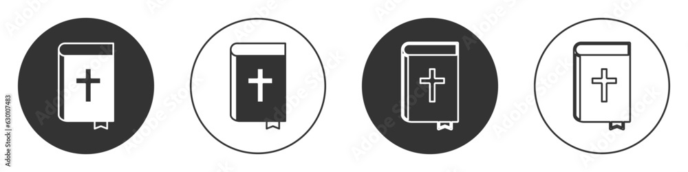 Black Holy bible book icon isolated on white background. Circle button. Vector Black Holy bible book icon isolated on white background. Circle button. Vector