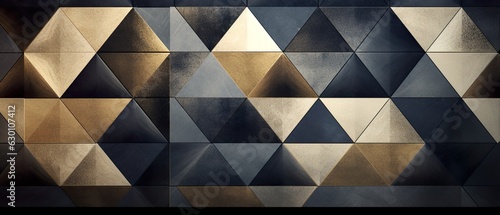 Irregular triangles pattern background, geometric banner in grey hues. Gold rust artistic banner for vintage, rough surface.