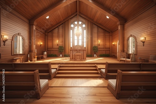 Online home church, made of wood, Christ centered community, spreading the gospel, with an empty area for customization.