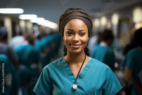 edical student in hospital, portrait, happy with colleagues, assistant doctor, nurse
