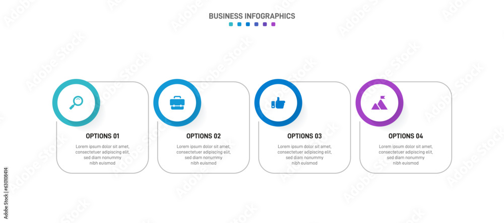 Fototapeta premium Timeline infographic with infochart. Modern presentation template with 4 spets for business process. Website template on white background for concept modern design. Horizontal layout.