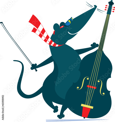Cartoon rat or mouse a cellist illustration. 
Cartoon rat or mouse is playing music on cello with inspiration. Isolated on white background

