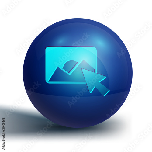 Blue Photo retouching icon isolated on white background. Photographer, photography, retouch icon. Blue circle button. Vector