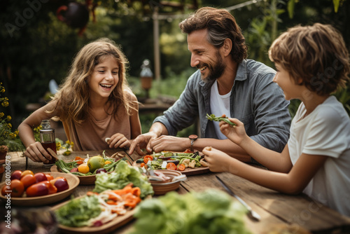 a family enjoying a picnic with a delicious spread of vegetarian food  fostering togetherness and appreciation for plant-based choices on World Vegetarian Day Generative AI