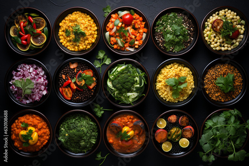 range of vegetarian dishes from around the world, representing the global appeal of plant-based eating on World Vegetarian Day Generative AI