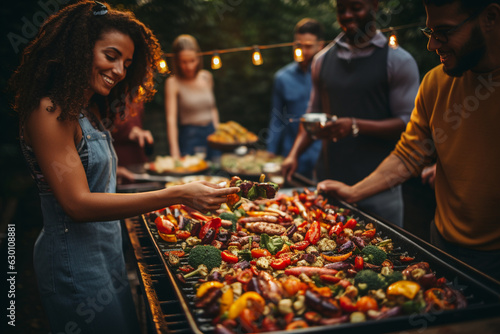 a vegetarian barbecue party with friends and family, proving that meatless grilling can be just as enjoyable on World Vegetarian Day Generative AI