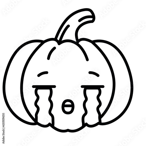 Line pumpkin kawaii sob character isolated on white background.