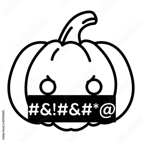 Line pumpkin kawaii swearing character isolated on white background.