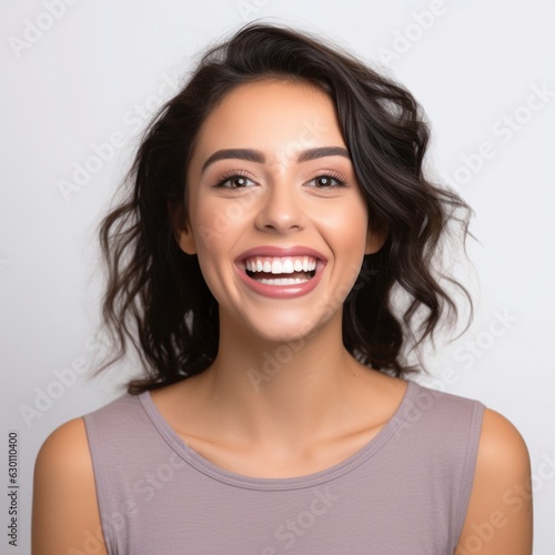 Beautiful wide smile of healthy woman, white teeth close up, dentist tooth whitening.  photo