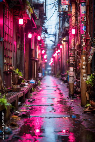 Urban Enclave: Tokyo's Charming Small Alley, Generative AI © PaputekWallArt