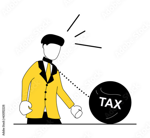 Business crisis. A businessman in the shackles of taxes
