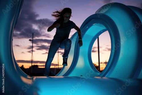 girl on slide aerobics class photo