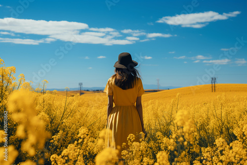 Yellow field, blue sky. AI generative