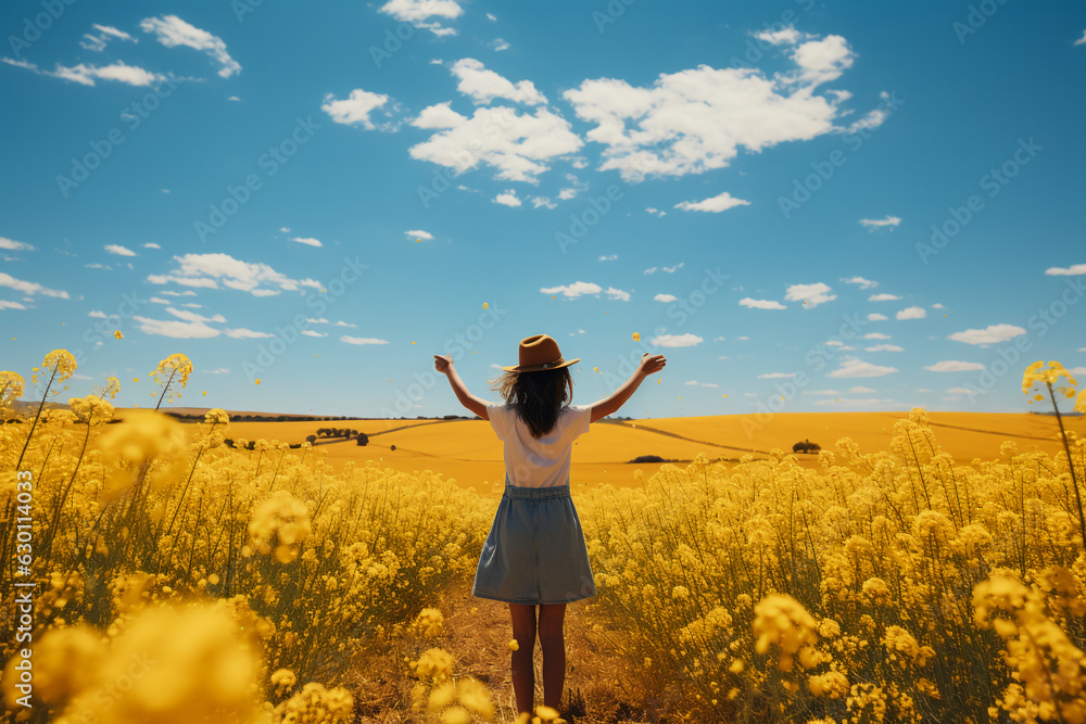 Yellow field, blue sky. AI generative Yellow field, blue sky. AI generative