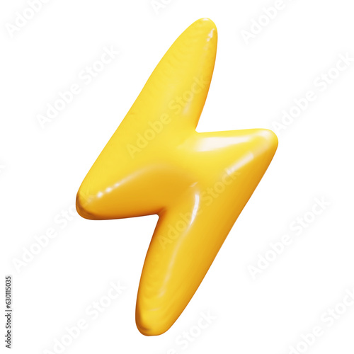 3d yellow charger symbol. Yellow sign thunder. Cartoon style. Symbol of energy, danger. Minimalistic electrical discharge. Vector illustration.