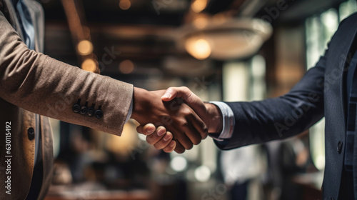 Photo of A businessman's handshake. Photo emphasizes the significance of a handshake in business negotiations, portraying the essence of trust and commitment between the two parties
