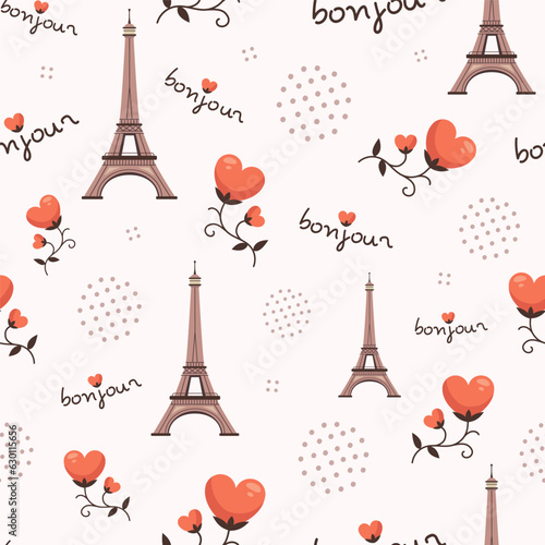 Abstract seamless Paris pattern. Eiffel tower repeats print for fashion textile clothes wrapping paper