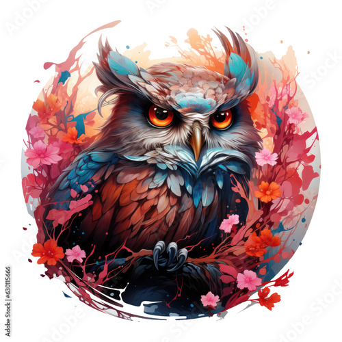 An ethereal owl t-shirt design set in a mythical underwater realm, where the owl is depicted as a graceful underwater creature with luminescent feathers, swimming alongside colorful sea, Generative Ai photo