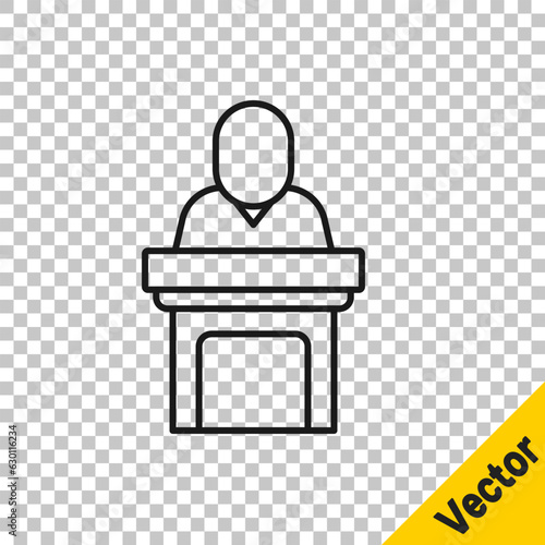Black line Church pastor preaching icon isolated on transparent background. Vector