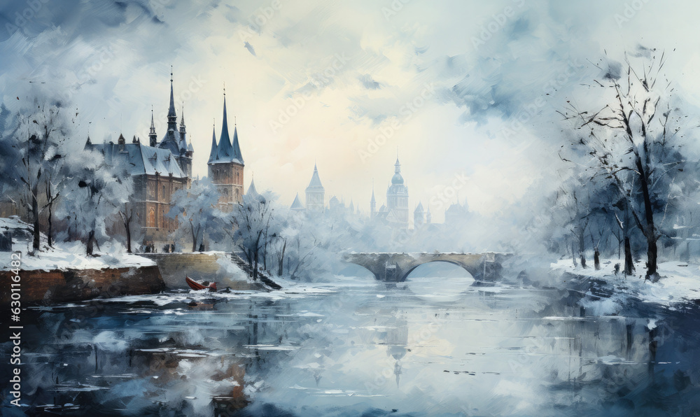 Fototapeta premium Winter background with texture and distressed vintage grunge and watercolor