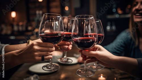 Friends drinking red wine, created with Generative AI technology.