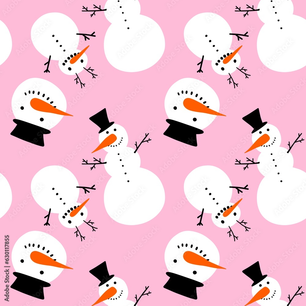 Christmas cartoon snowman seamless ice and hat and carrot pattern for wrapping paper and fabrics and kids