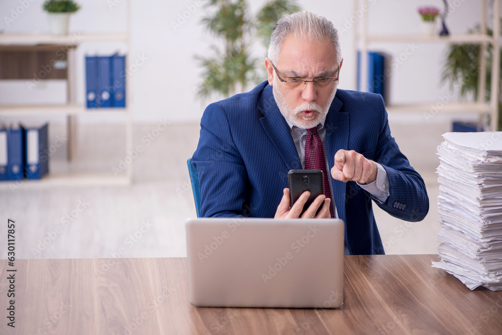 Old male employee working in the office