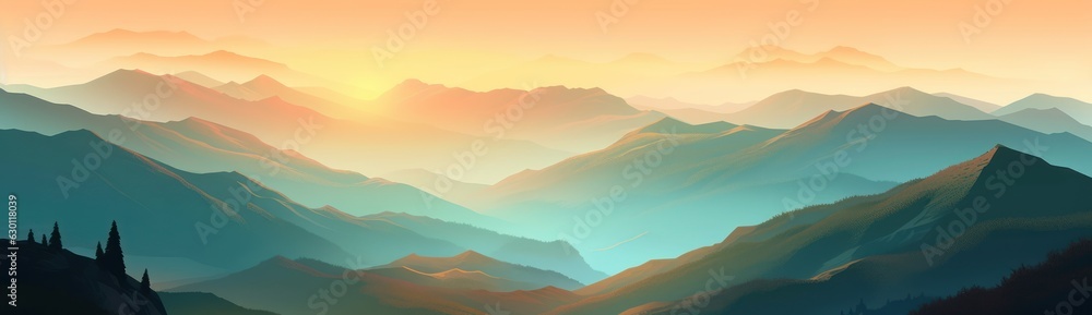 Obraz premium Panoramic view of colorful sunrise in mountains 