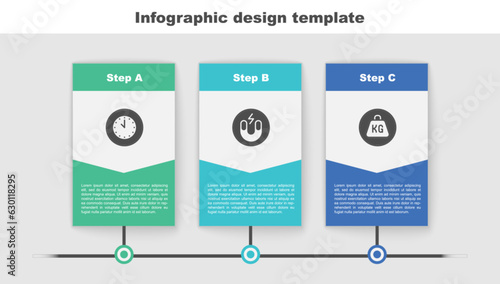 Set Clock, Magnet and Weight. Business infographic template. Vector