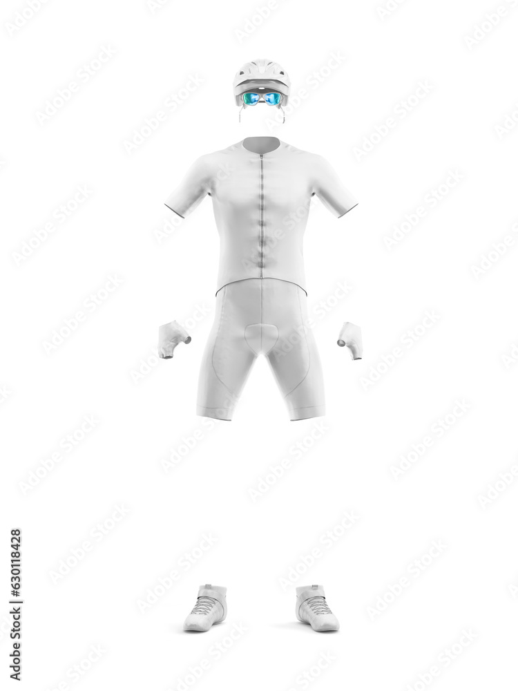 Fototapeta premium Blank white cycling outfit full body front view mockup isolated on a white background