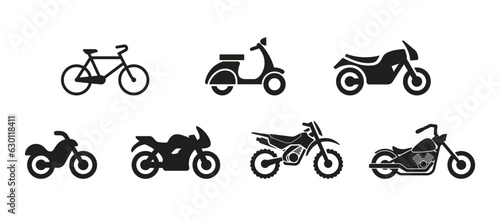 simple bicycle scooter motorbike silhouette set