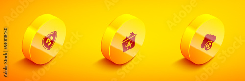 Set Isometric Radioactive in shield, Infectious waste and Acid rain and radioactive cloud icon. Vector