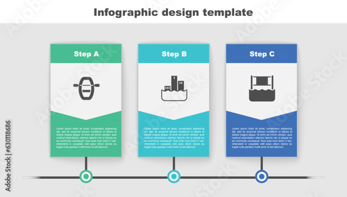 Set Boat with oars, Winner podium and Water volleyball net. Business infographic template. Vector
